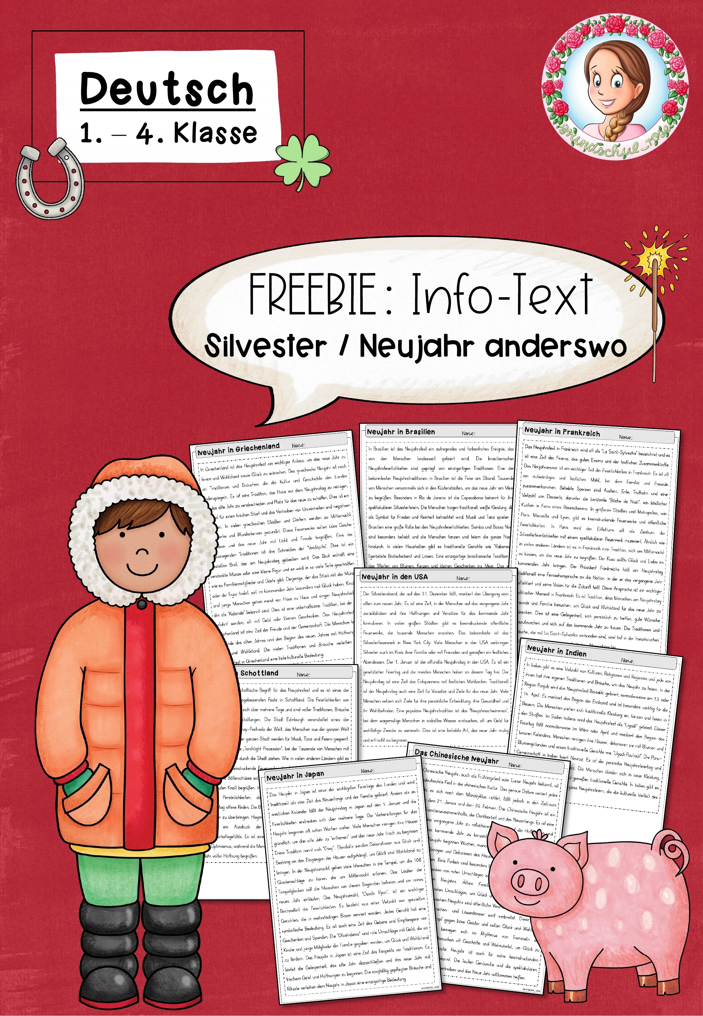 FREEBIEE: Ergänzung zum Infotext zu Silvester und Neujahr (1.-4. Klasse)