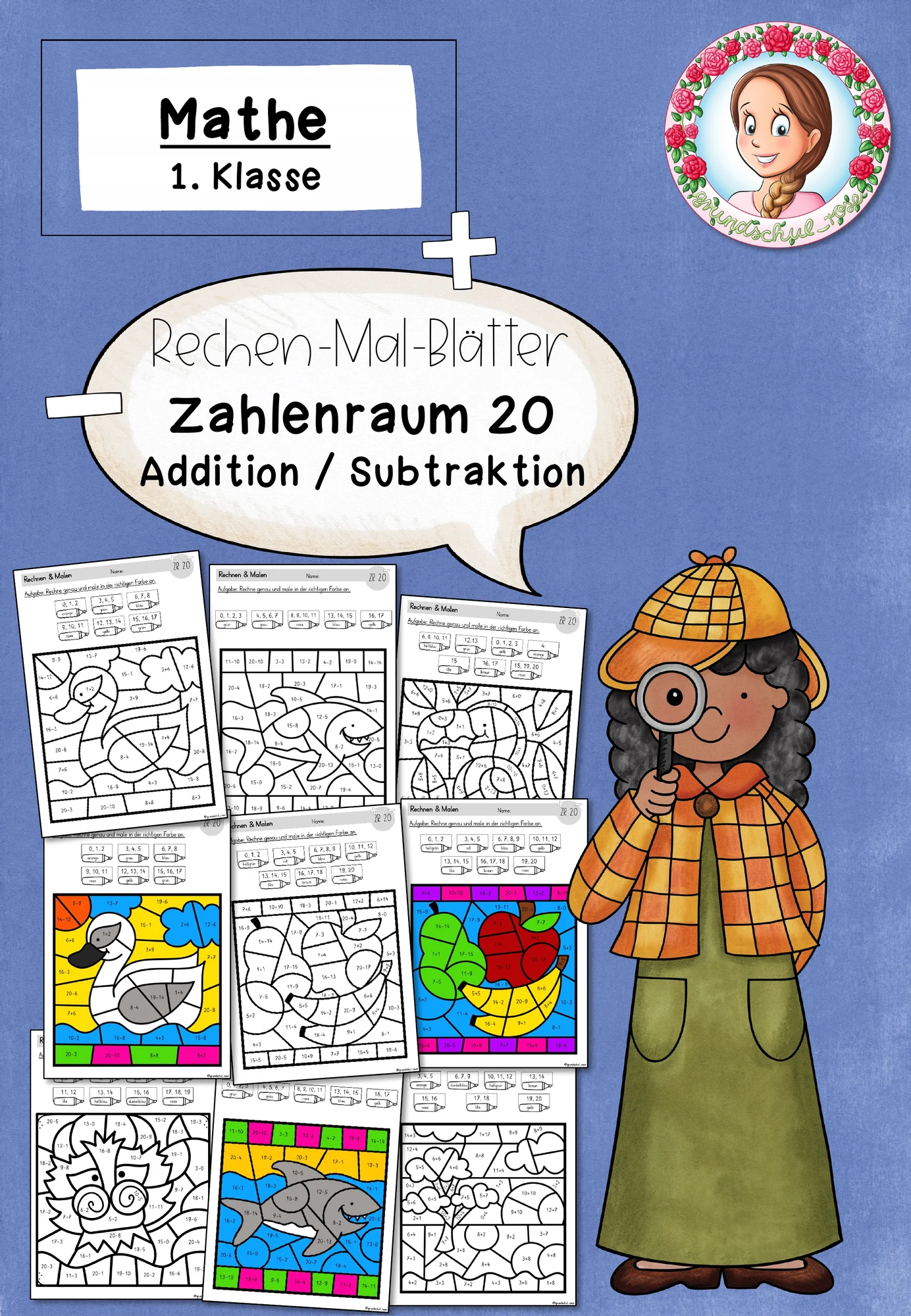 Rechenmalblätter Klasse 1 | Addition und Subtraktion im Zahlenraum 20