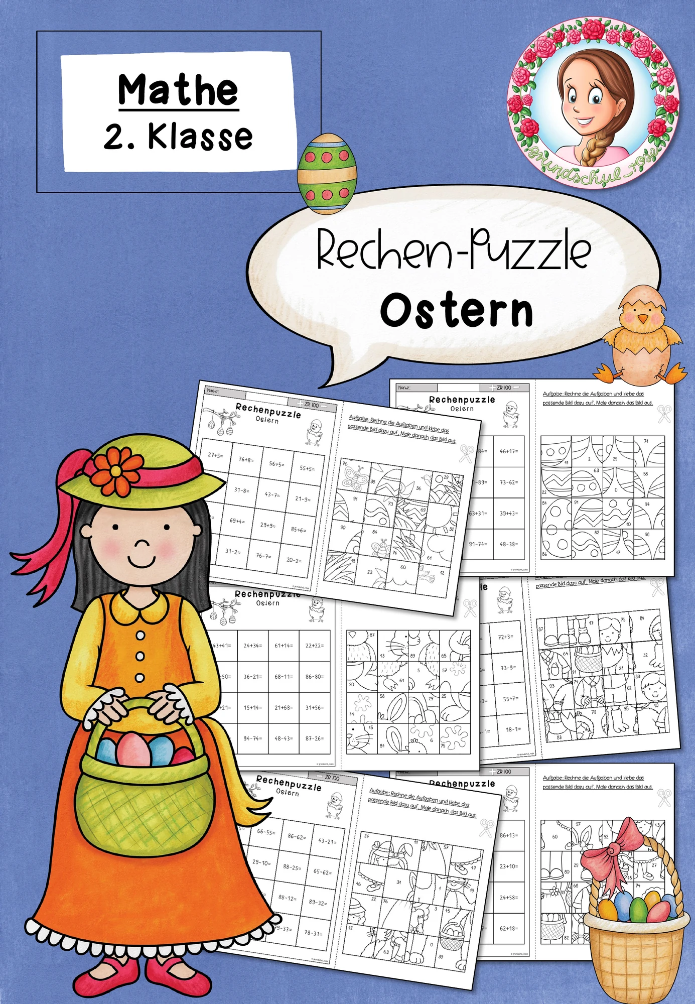 Rechenpuzzle Ostern | Mathe ZR 100 Klasse 2