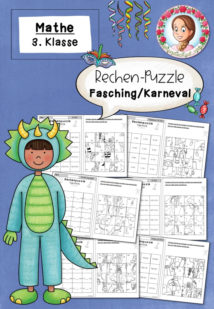 Rechenpuzzle Fasching Mathematik Klasse 3 - Cover für Klasse 3