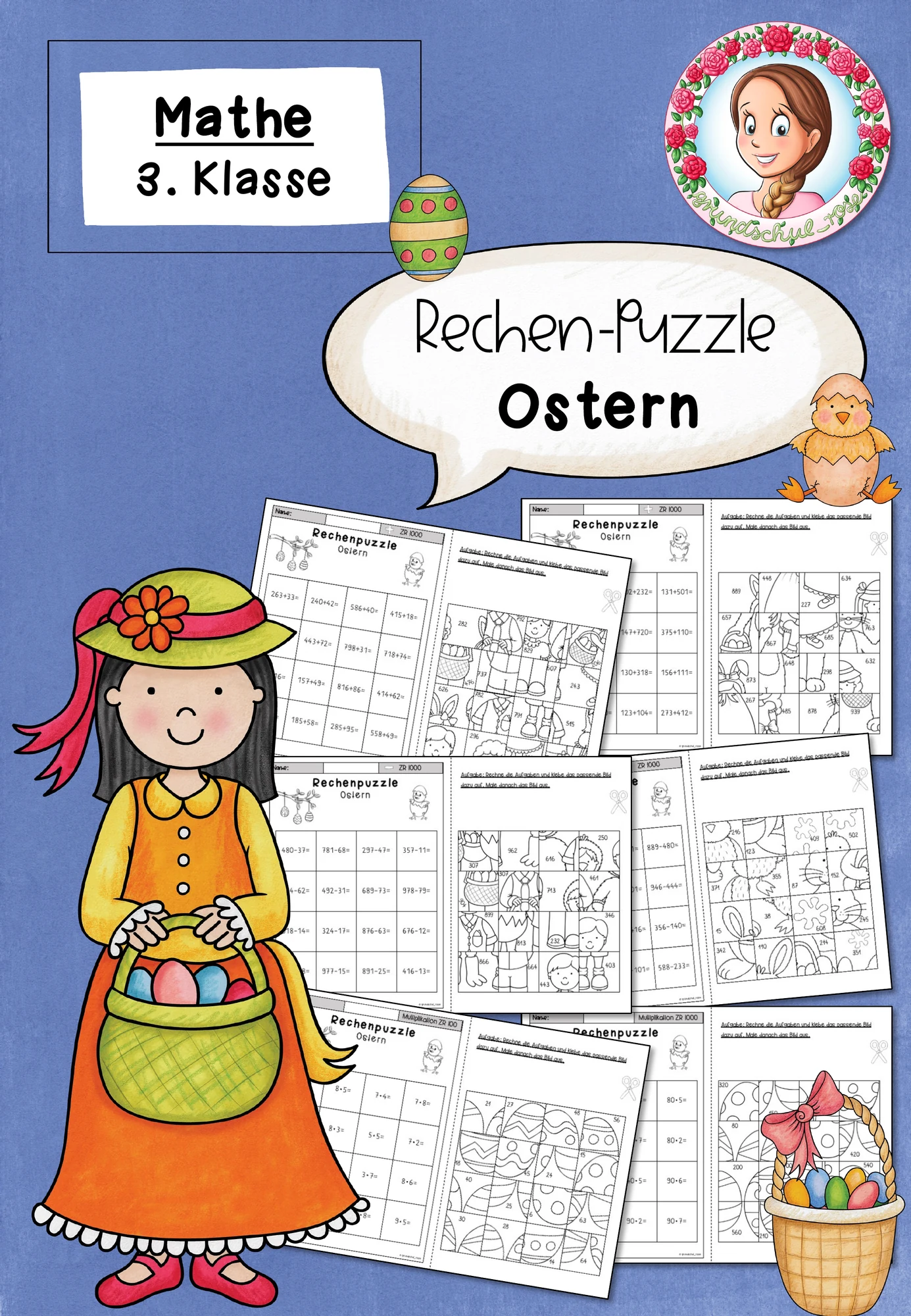 Rechenpuzzle Ostern | Mathe ZR 1000 Klasse 3