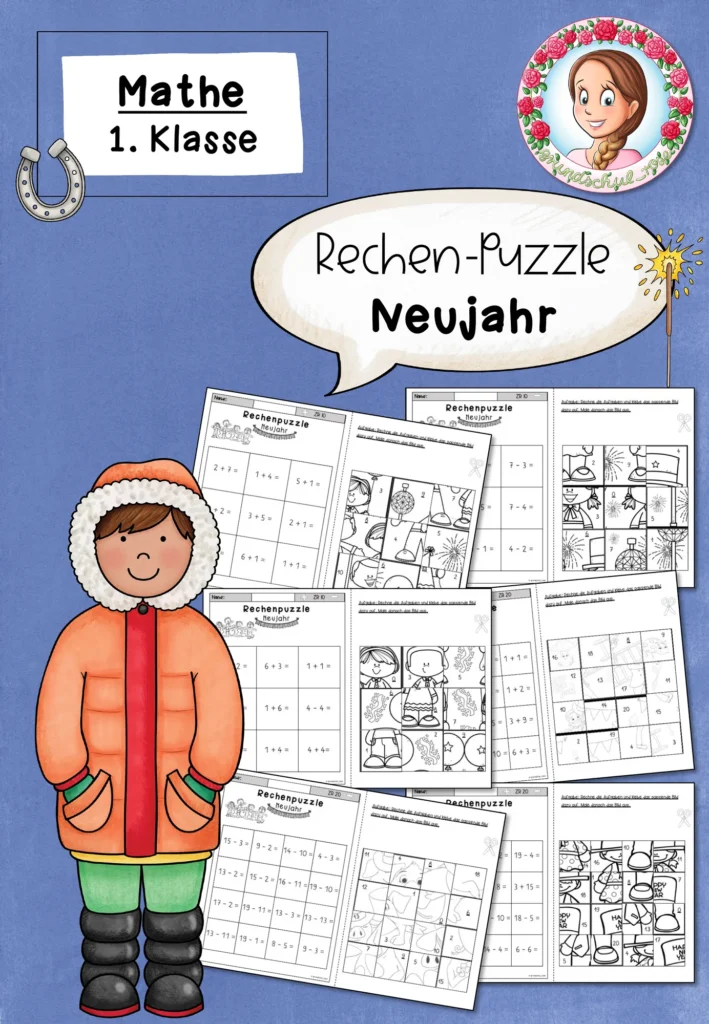 Rechenpuzzle Neujahr Mathematik Klasse 1 - Cover für Klasse 1