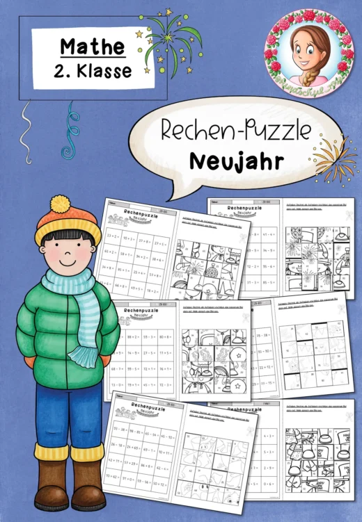 Rechenpuzzle Neujahr (2. Klasse) – Addition, Subtraktion & Multiplikation im ZR 100
