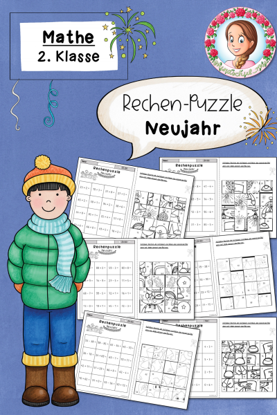 Rechenpuzzle Neujahr (2. Klasse) – Addition, Subtraktion & Multiplikation im ZR 100 (1039145)