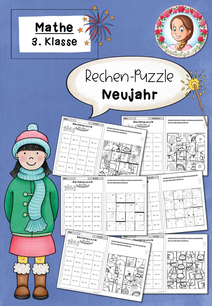 Rechenpuzzle Neujahr Mathematik Klasse 3 - Cover für Klasse 3