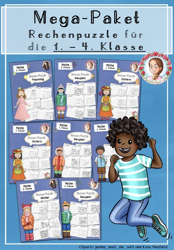 Rechenpuzzle Neujahr Mathematik Klasse 1-4 - Cover für Klasse 1-4