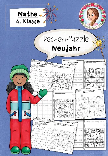 Cover: Rechenpuzzle Neujahr (4. Klasse) – Kopfrechnen, Konzentration & Selbstkontrolle zum Jahresstart – digitales Unterrichtsmaterial für die Grundschule