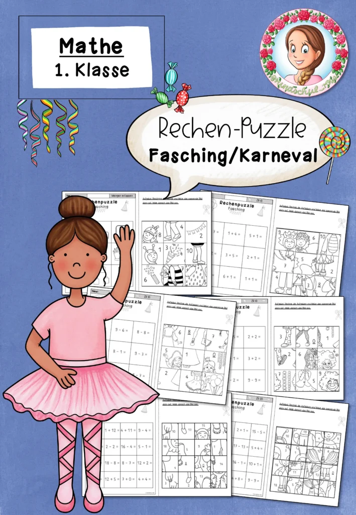 Rechenpuzzle Fasching Mathematik Klasse 1 - Cover für Klasse 1