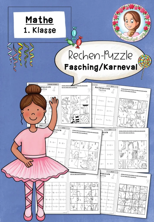 Rechenpuzzles Fasching ZR 20 Addition Subtraktion Mengen Erkennen Klasse 1