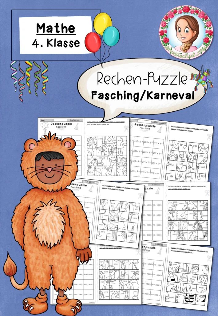 Rechenpuzzle Fasching Mathematik Klasse 4 - Cover für Klasse 4