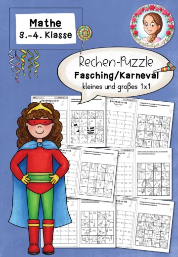 Cover: Rechenpuzzles Fasching Einmaleins ZR 1000 (kleines und großes 1x1) – digitales Unterrichtsmaterial für die Grundschule