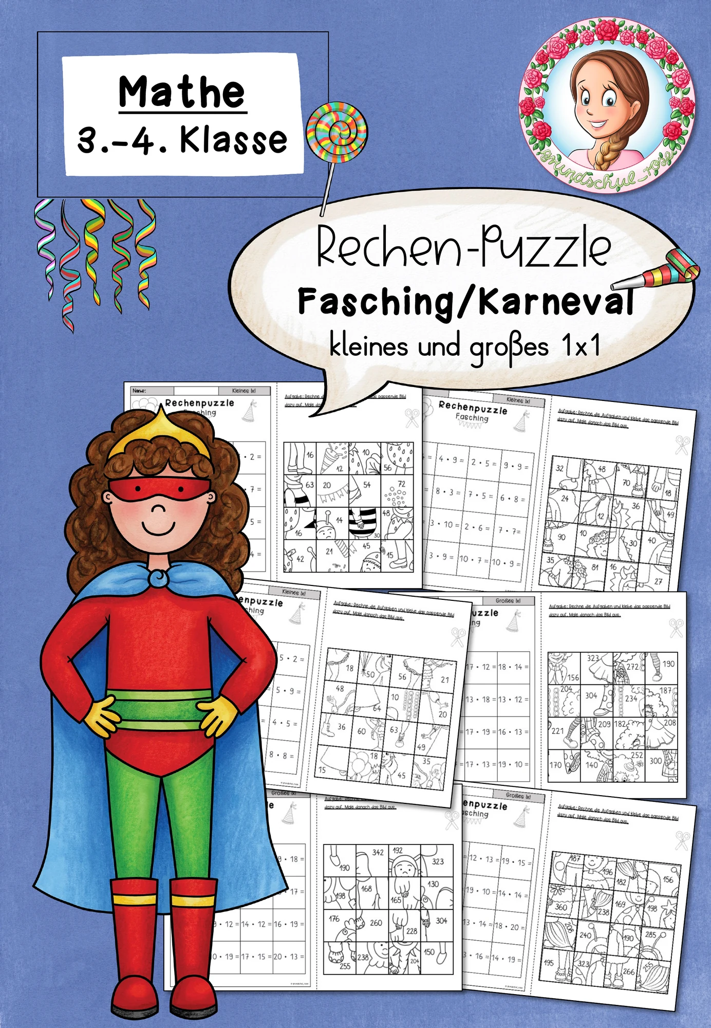 Rechenpuzzles Fasching Einmaleins ZR 1000 (kleines und großes 1×1)