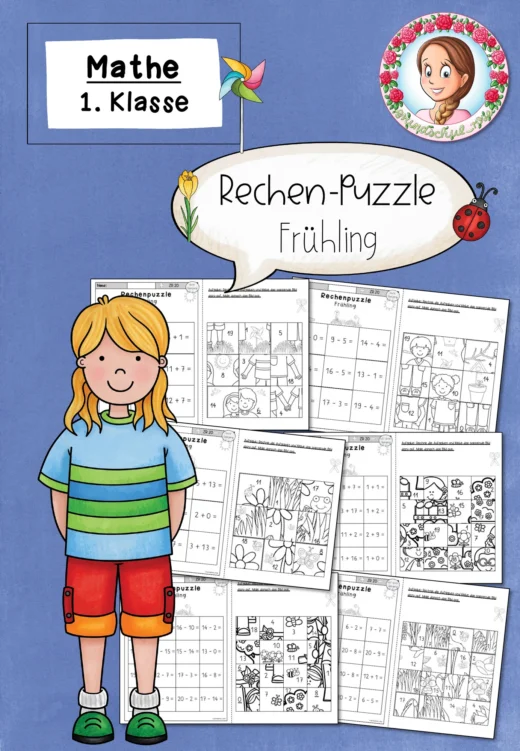 Rechenpuzzles Frühling für Klasse 1 im ZR 20