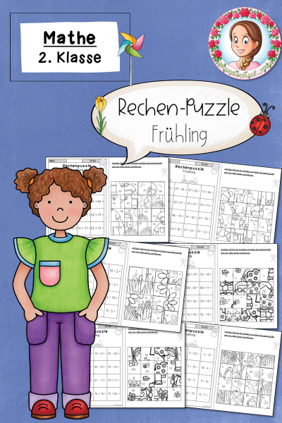 Rechenpuzzle Frühling – Matheaufgaben im ZR 100 (2. Klasse) (1053892)