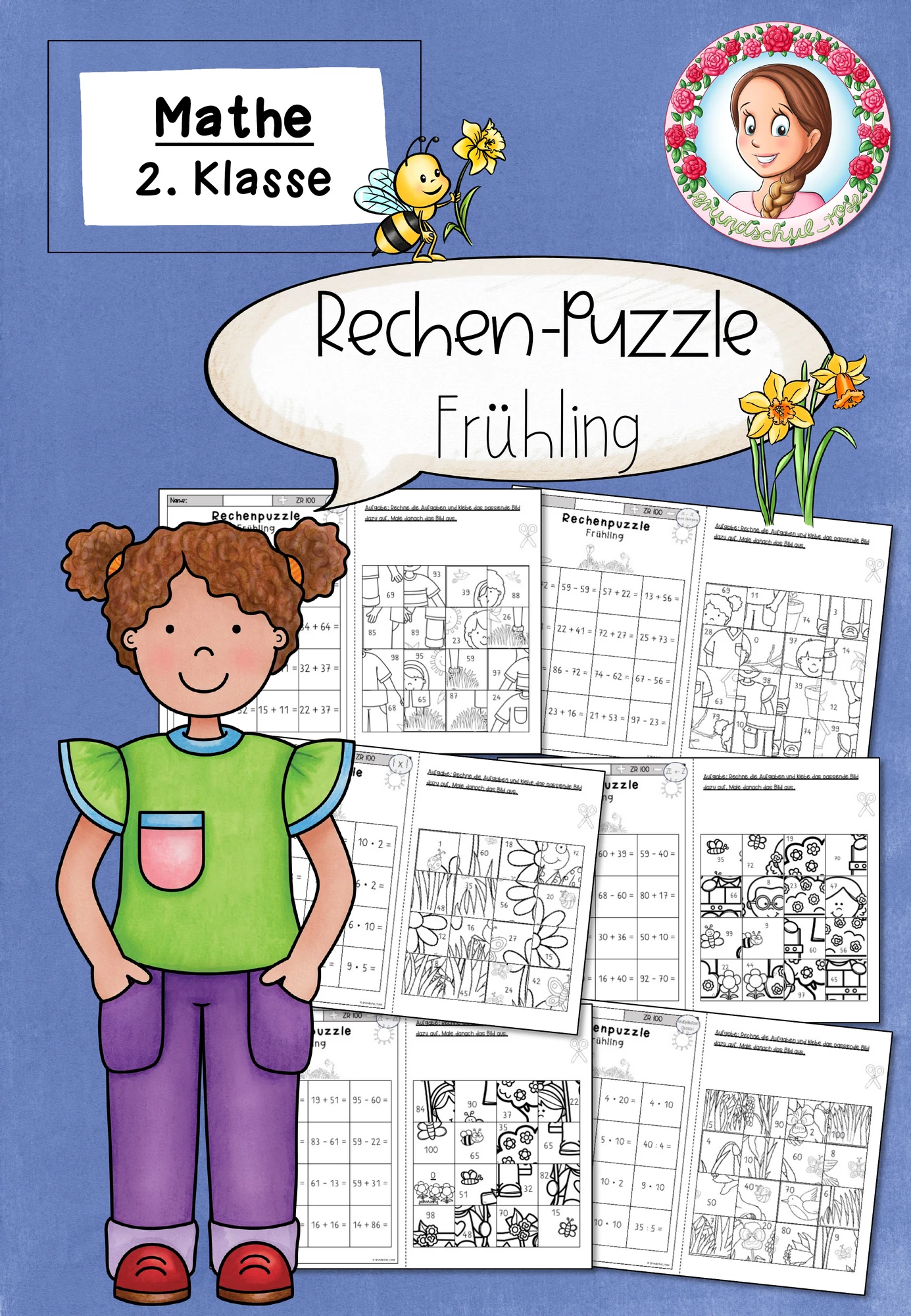 Rechenpuzzle Frühling | Mathe ZR 100 Klasse 2