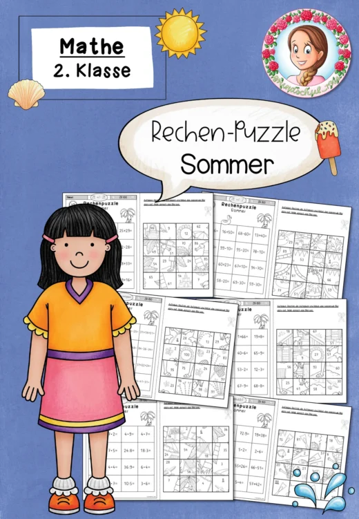 Rechenpuzzle Sommer 2. und 3. Klasse | 4 Rechenpuzzle zu den Grundrechenarten