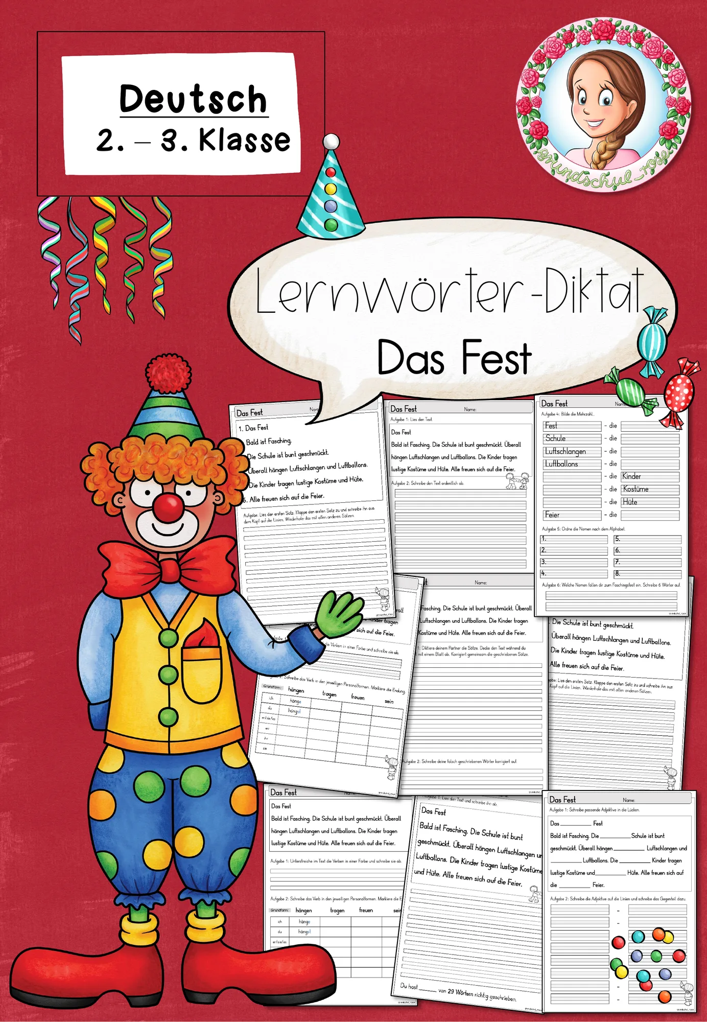 Lernwörter Diktat: Das Fest / Fasching (2.-3. Klasse)
