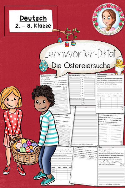 Lernwörter-Diktat Frühling Die Ostereiersuche (Klasse 2 bis 3) Ostern Deutsch (1070931)
