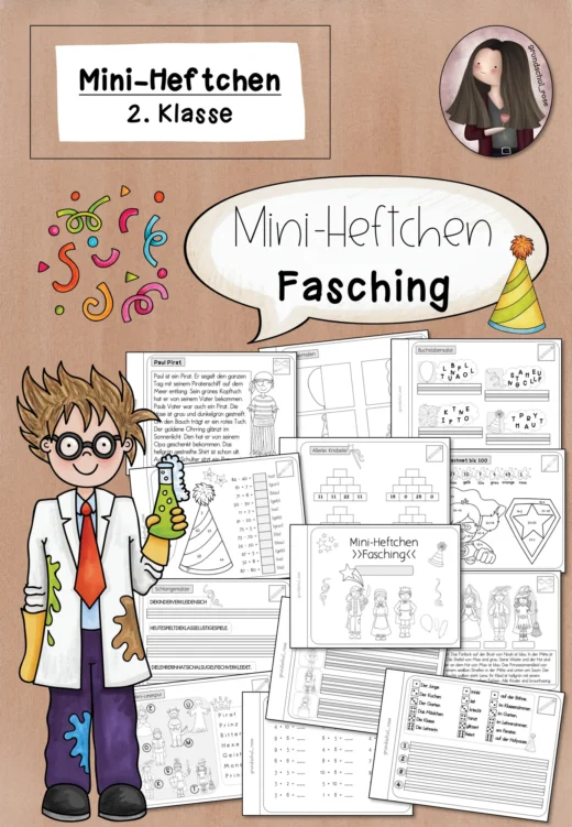Mini-Heft Fasching Freiarbeit (Klasse 2) Mathematik Deutsch