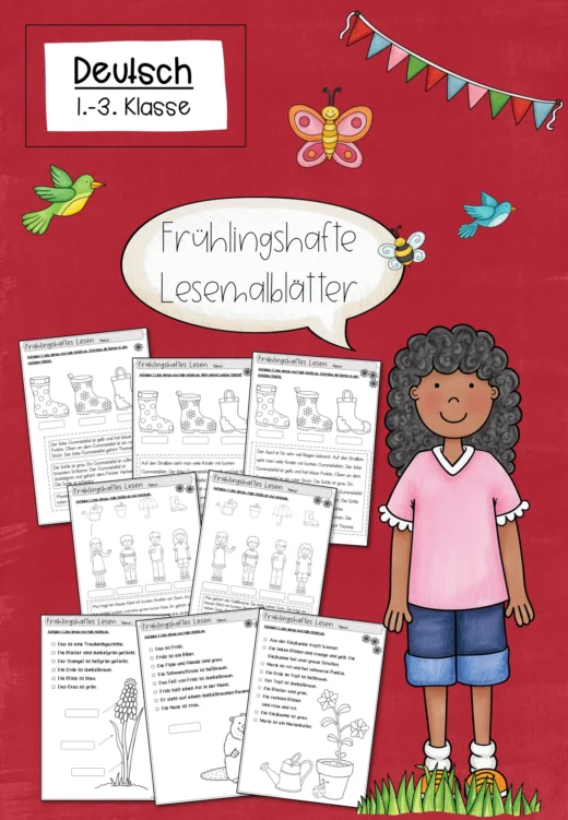 Lesemalblätter Frühling für Klasse 1 bis 3