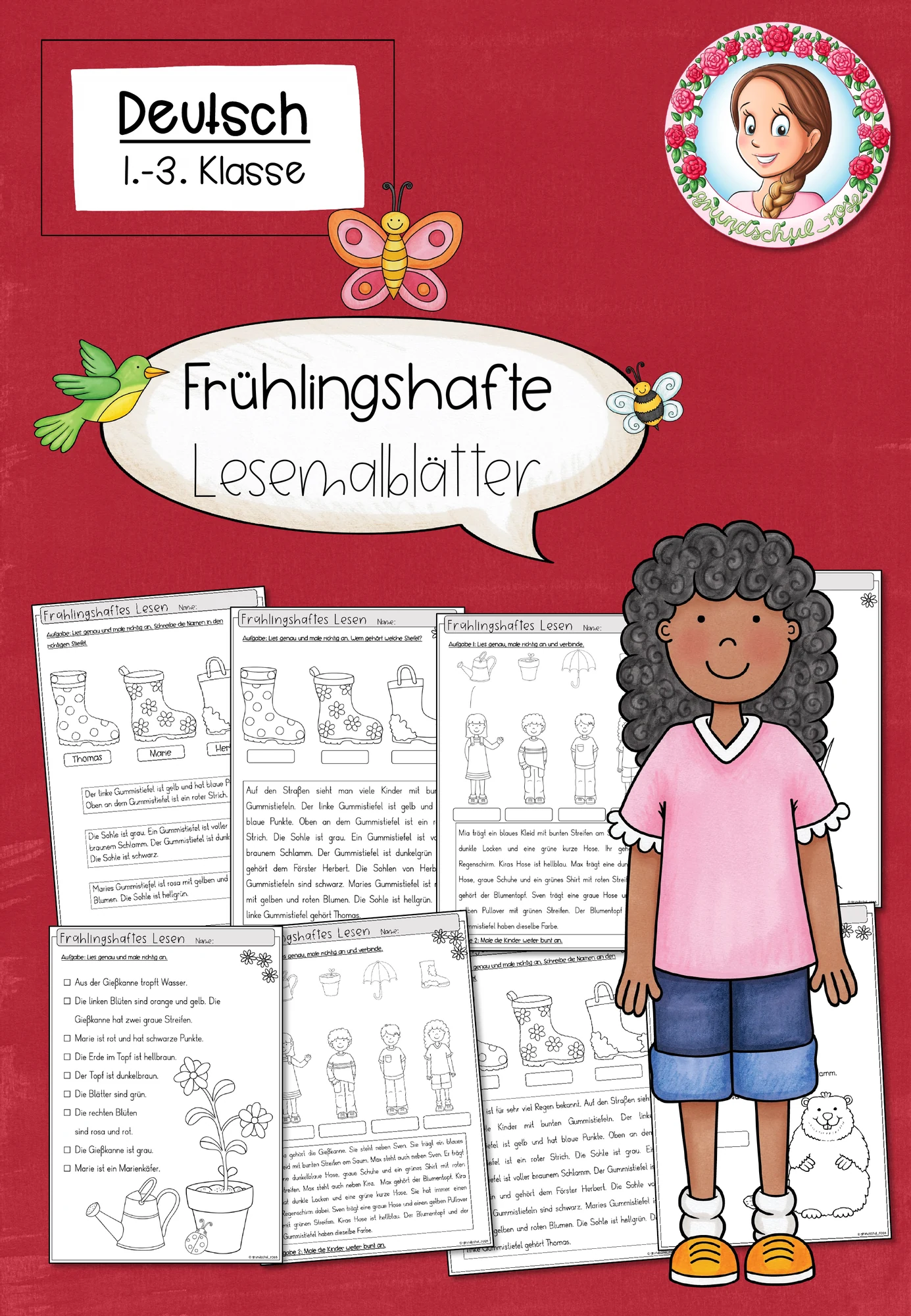 Lesemalblätter Frühling für Klasse 1 bis 3