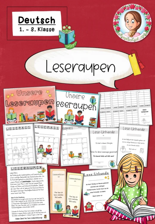 "Leseraupen" / Lesen - Materialpaket (1.-3. Klasse) Deutsch