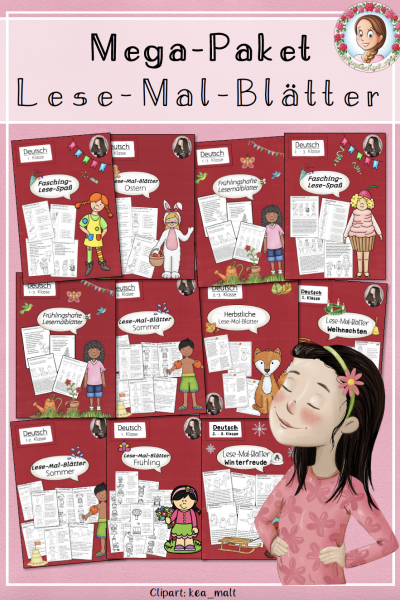 MEGA-Paket – Lesen und Malen – Lese-Mal-Blätter – sinnerfassendes Lesen mit Spaß (1.–4. Klasse) (123817)