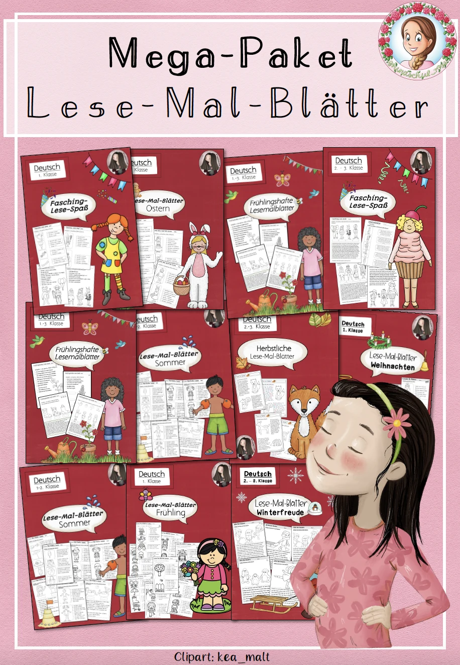 Cover: MEGA-Paket - Lesen und Malen - Lese-Mal-Blätter – sinnerfassendes Lesen mit Spaß (1.–4. Klasse) – digitales Unterrichtsmaterial für die Grundschule
