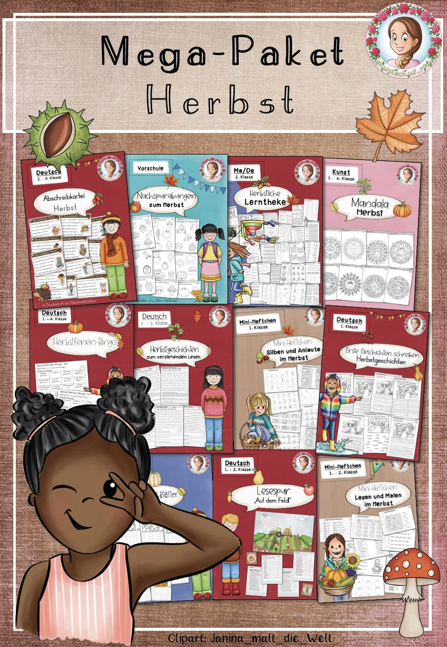 Herbst Mega-Paket | Deutsch, Mathe & Sachunterricht Klasse 1-4
