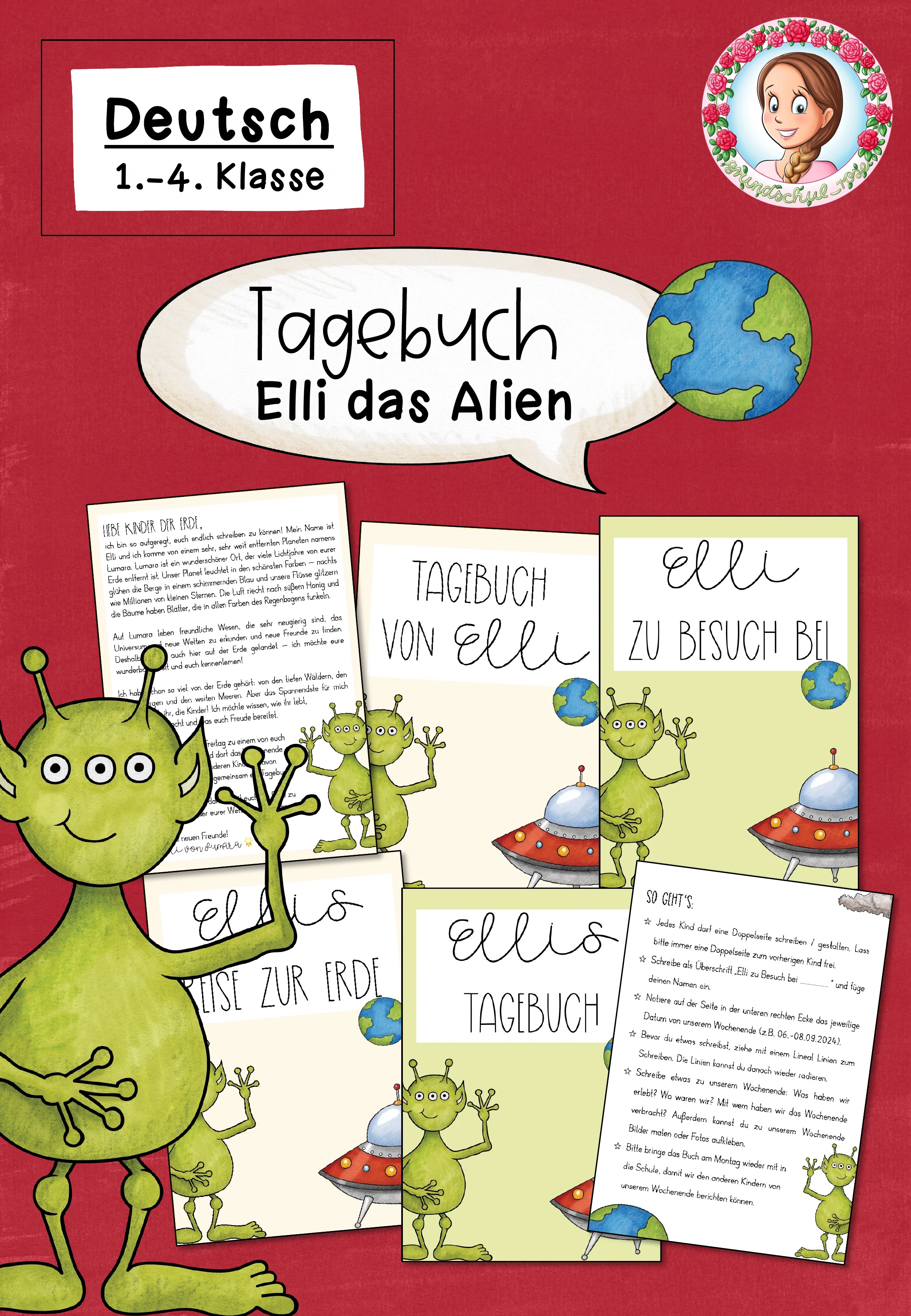 Tagebuch + Deckblatt und Brief (Elli das Alien) (1.-6. Klasse)