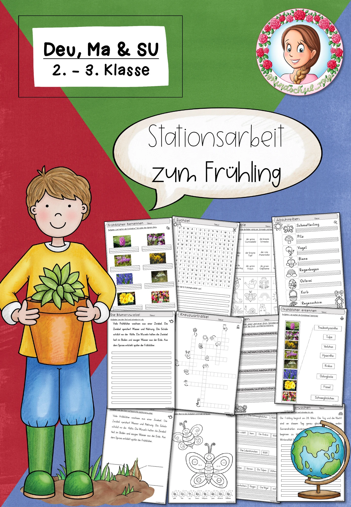 Frühling Stationsarbeit | Deutsch Mathe Sachunterricht Klasse 1-2