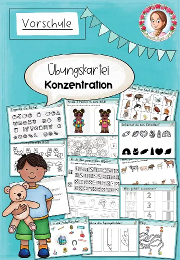 Cover: Konzentrationsübungen Vorschule | Übungskartei für die Kita – digitales Unterrichtsmaterial für die Grundschule