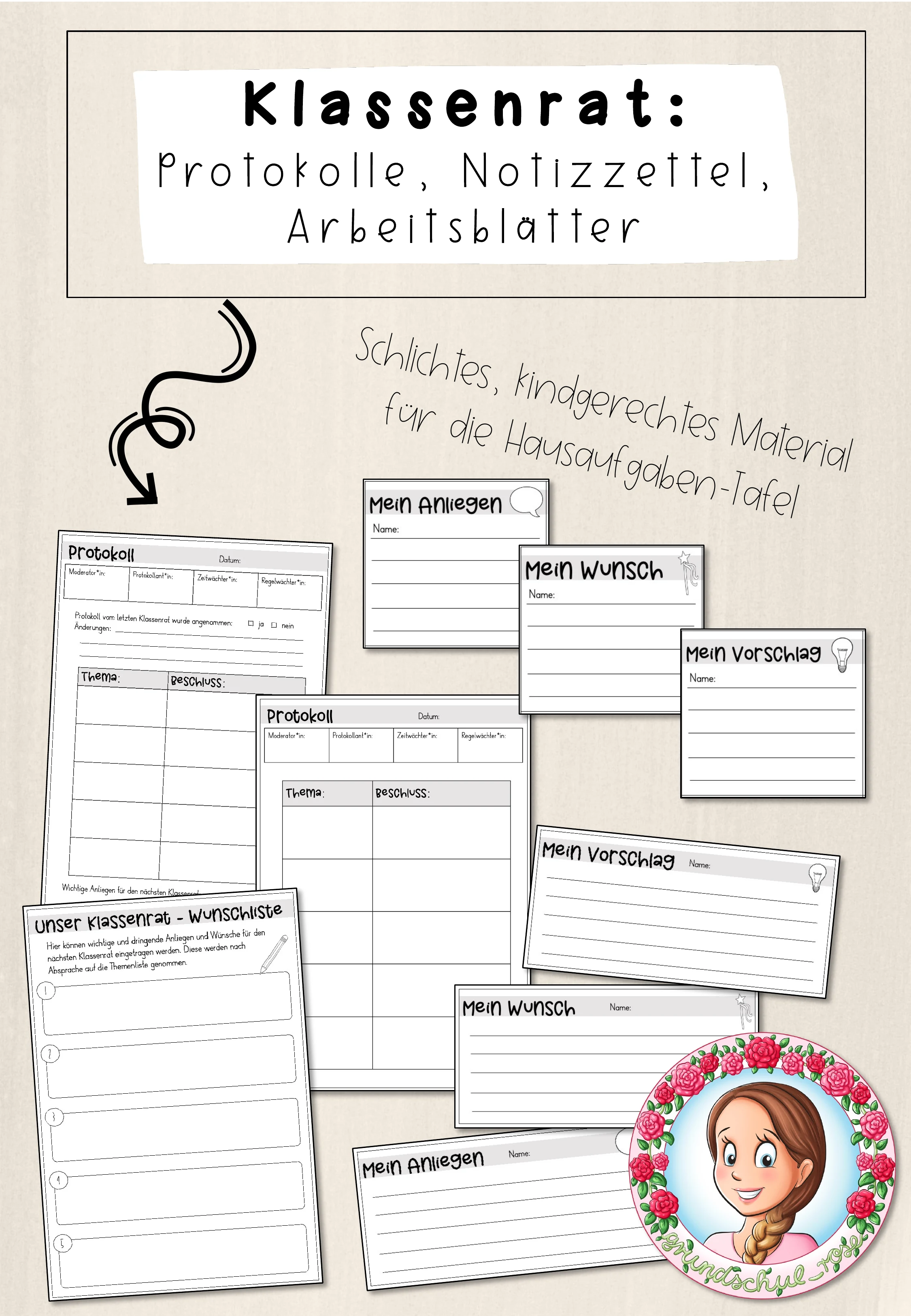 Klassenrat Protokollvorlagen | Anliegen & Beschlüsse