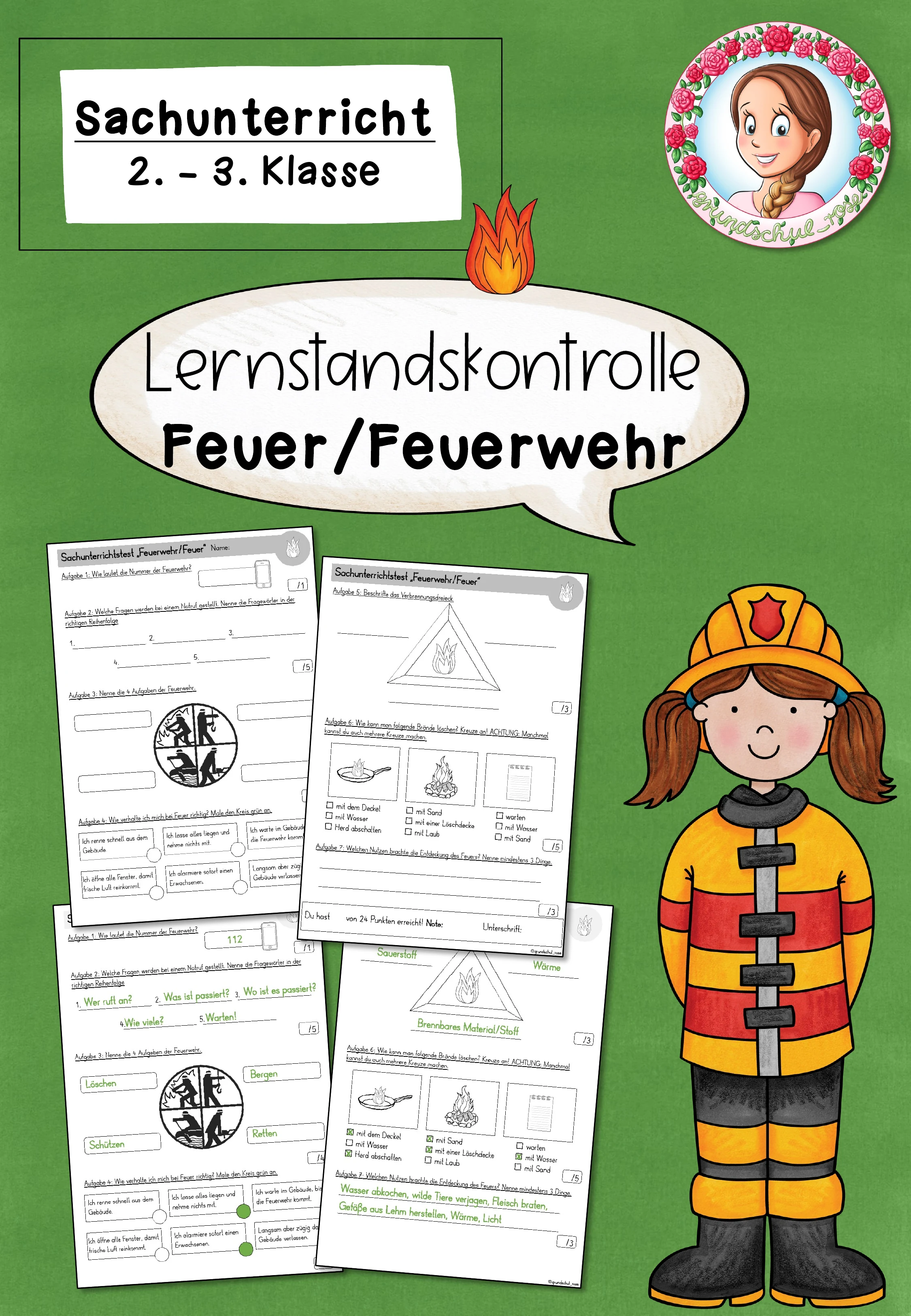 Lernzielkontrolle Feuer und Feuerwehr | Sachunterricht Klasse 2-3