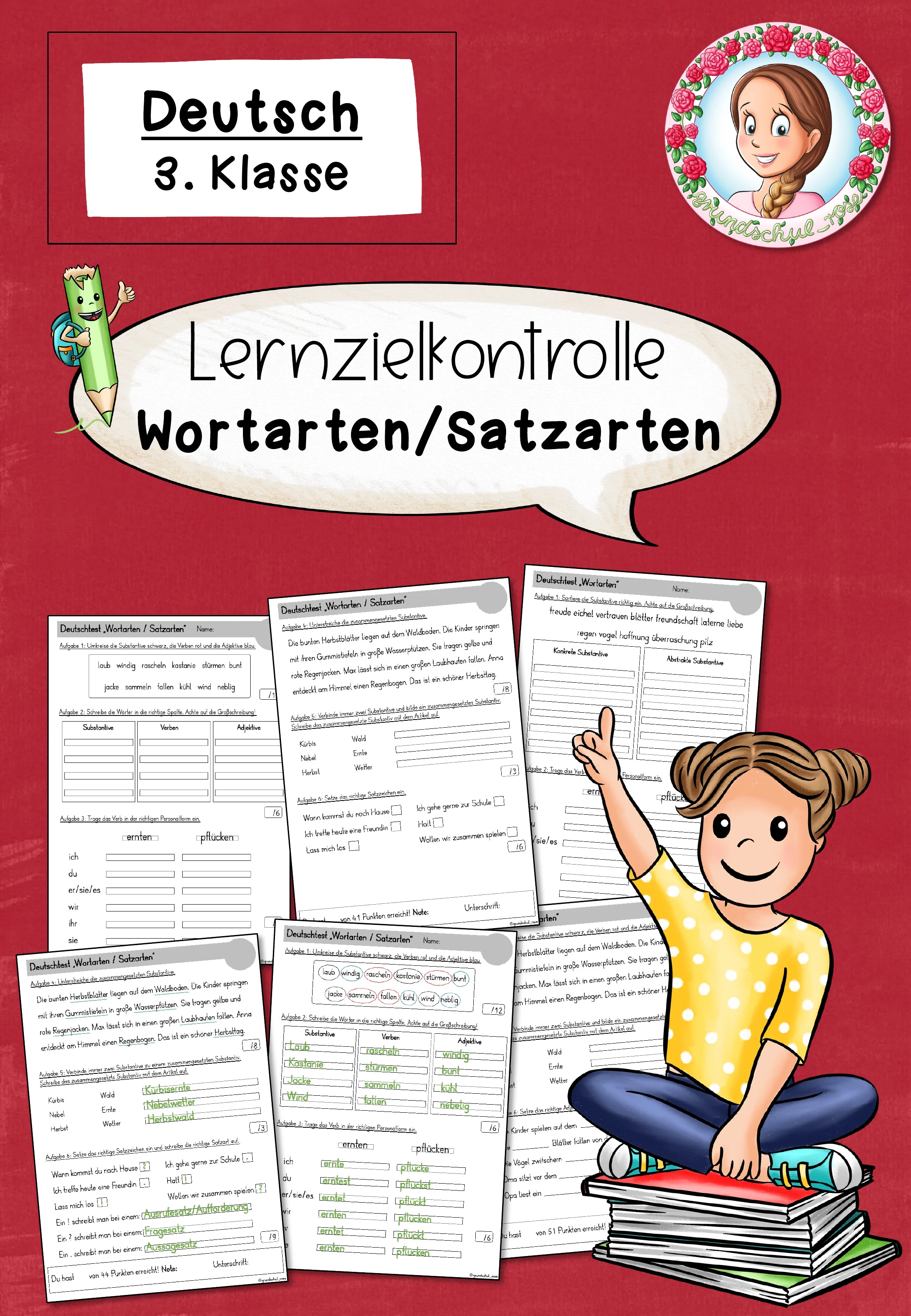 Lernzielkontrolle Wortarten und Satzarten (2.-3. Klasse)