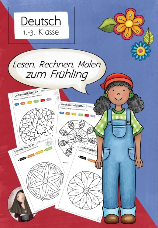 Rechen- & Lesemalblätter Frühling - Rechnen, Lesen und Malen
