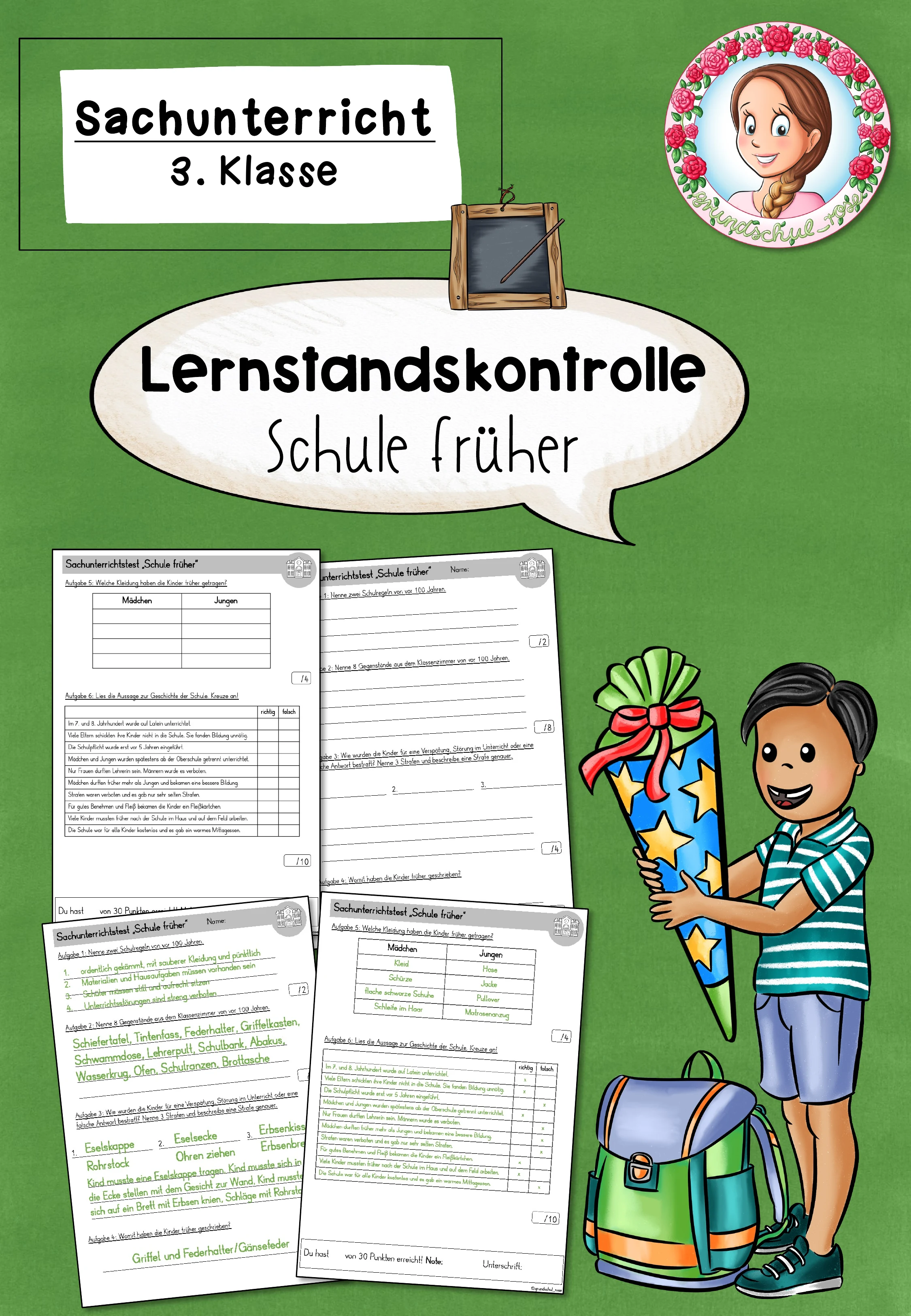 Schule früher Lernzielkontrolle | Sachunterricht Klasse 2-3