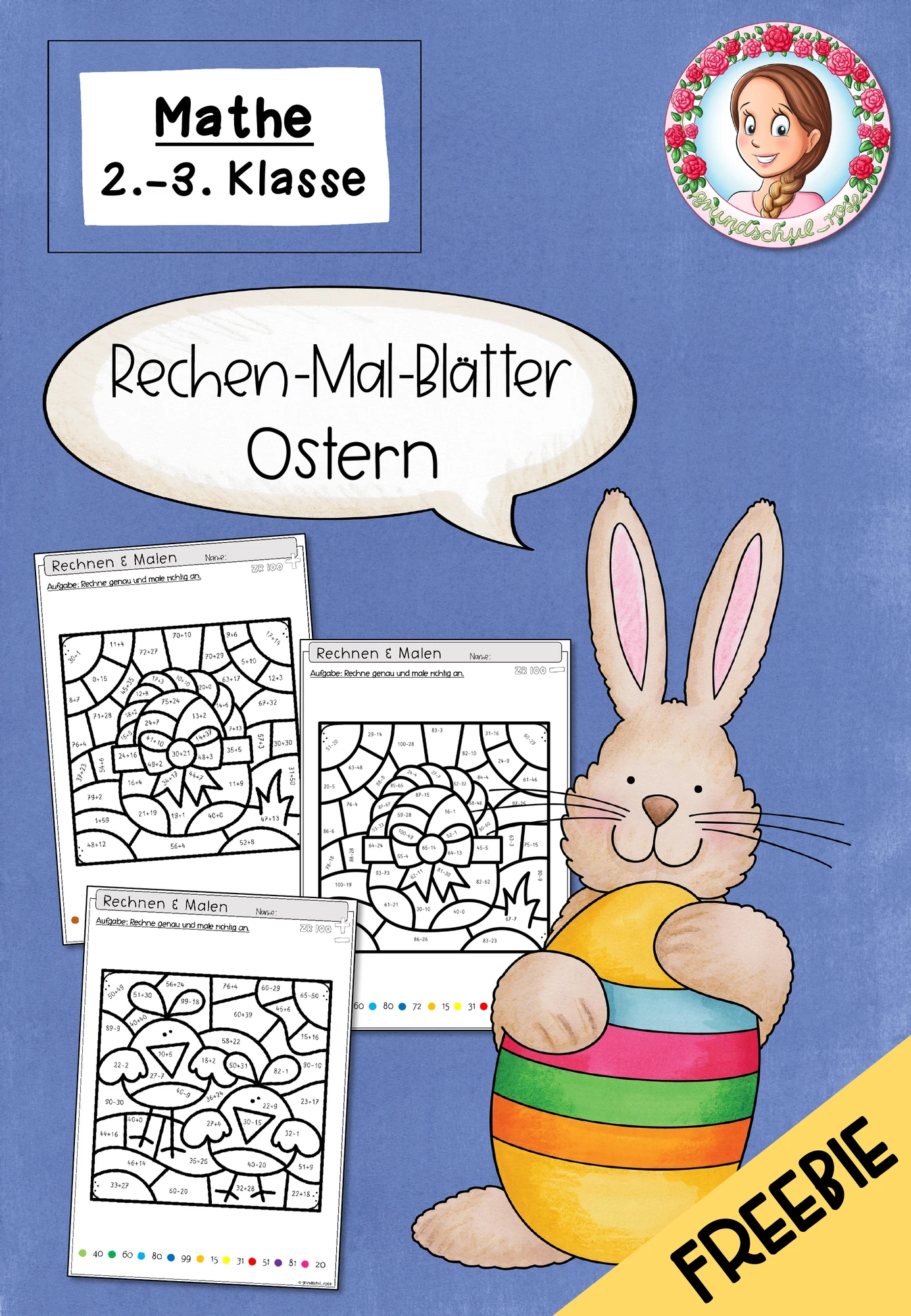 FREEBIE Rechenmalblätter Ostern | Mathe Klasse 1-3