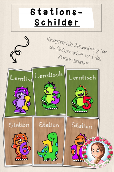 Stationsschilder / Classroommanagement (Dino) (1404265)