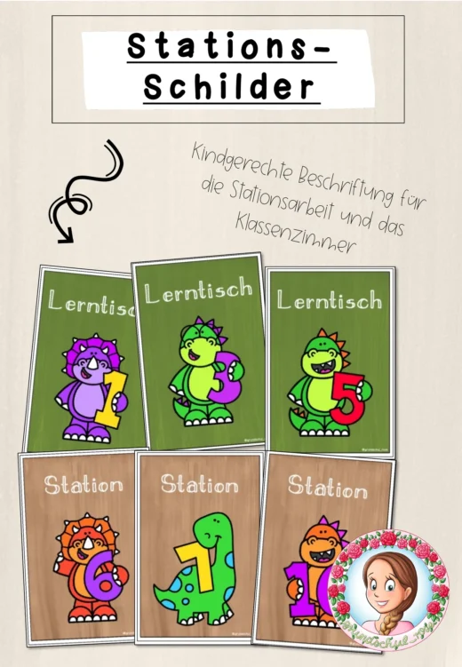 Stationsschilder / Classroommanagement (Dino)
