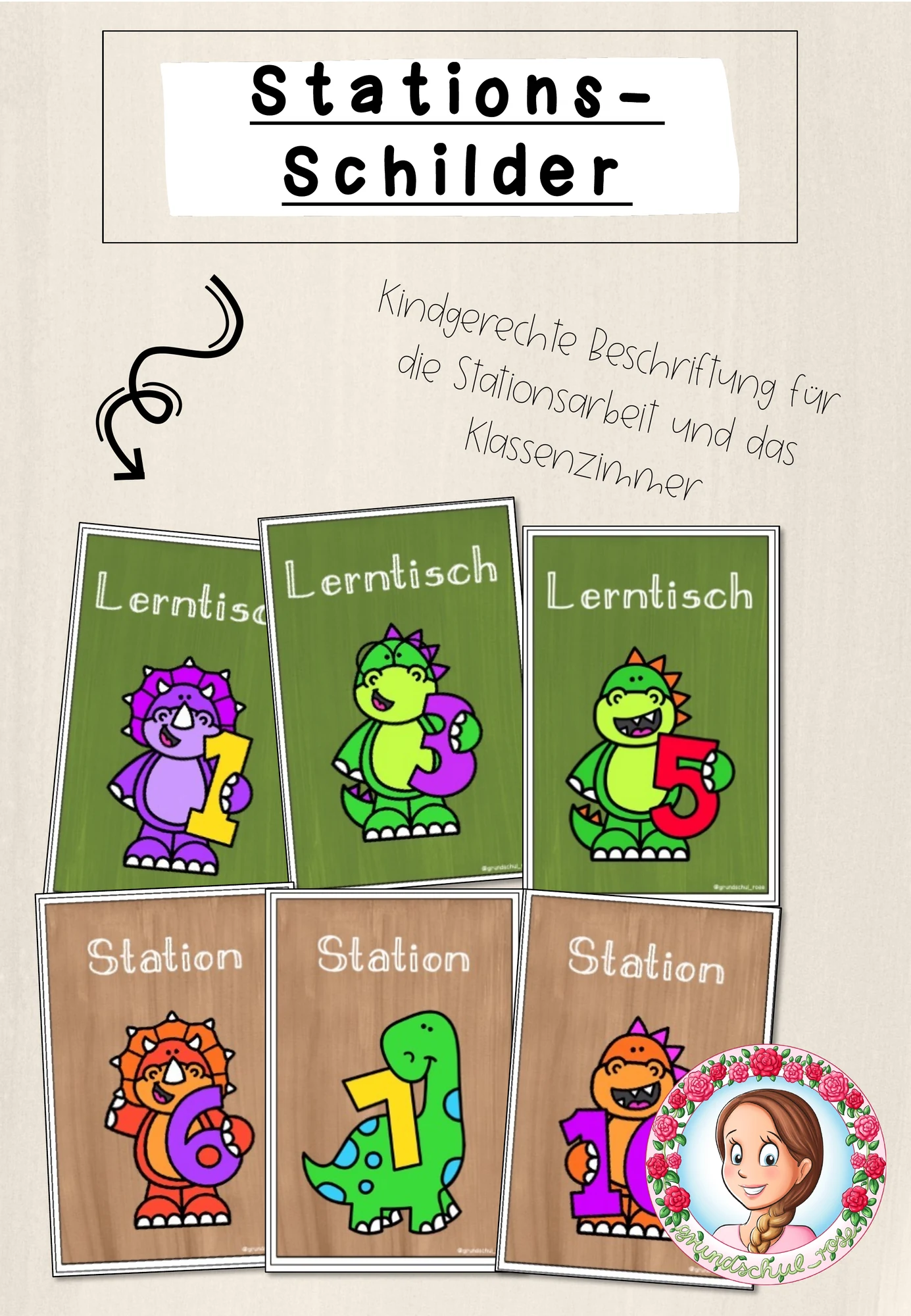 Stationsschilder / Classroommanagement (Dino)