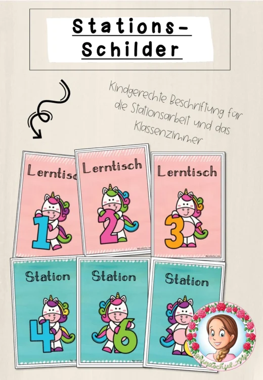 Stationsschilder / Classroommanagement (Einhorn)