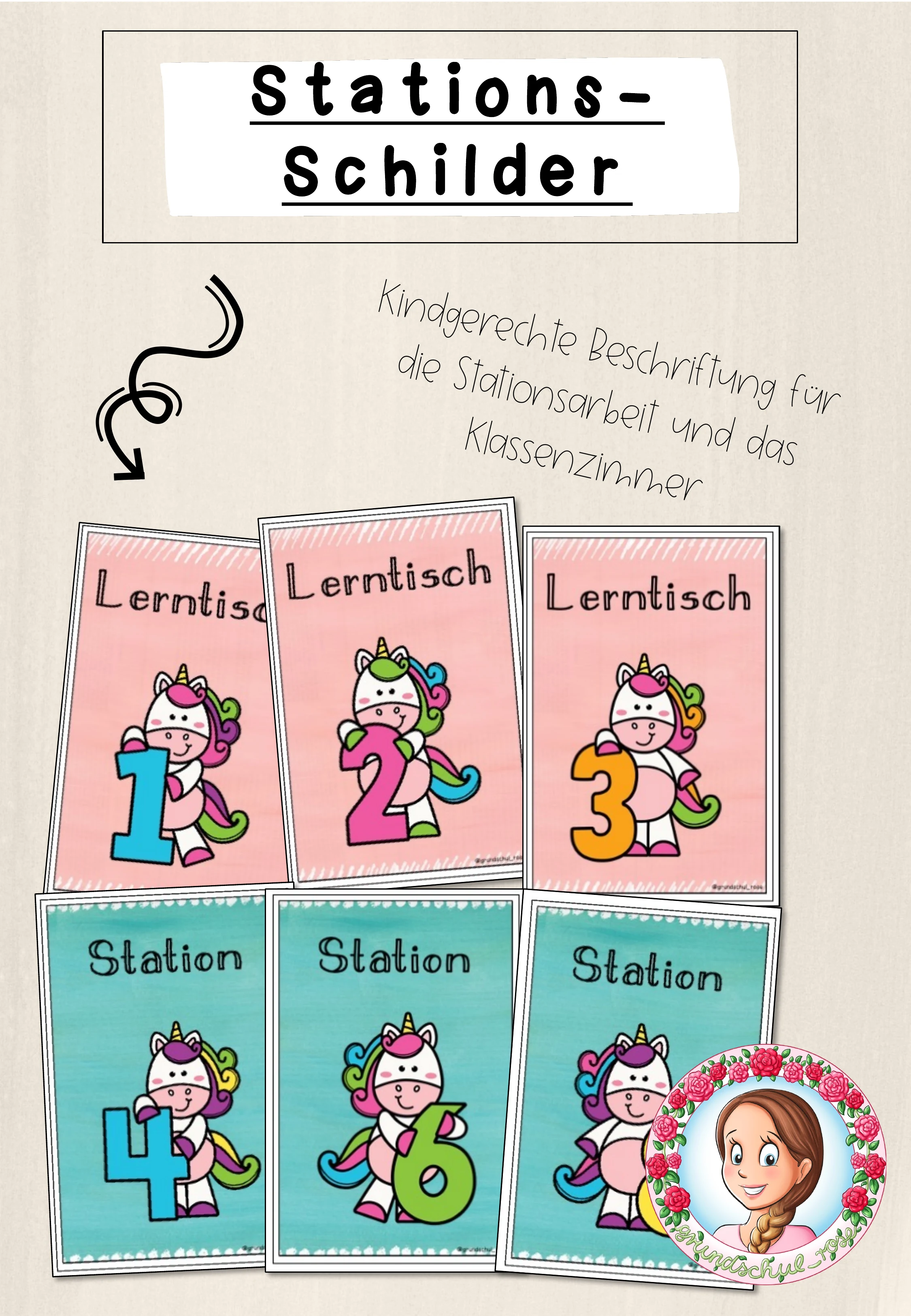 Stationsschilder / Classroommanagement (Einhorn)