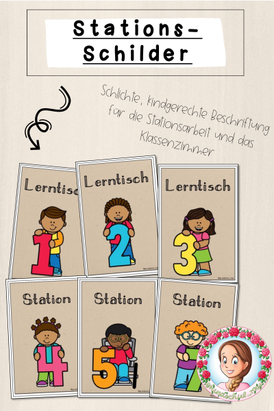 Stationsschilder / Classroommanagement (Kinder mit Ziffern) (1404277)
