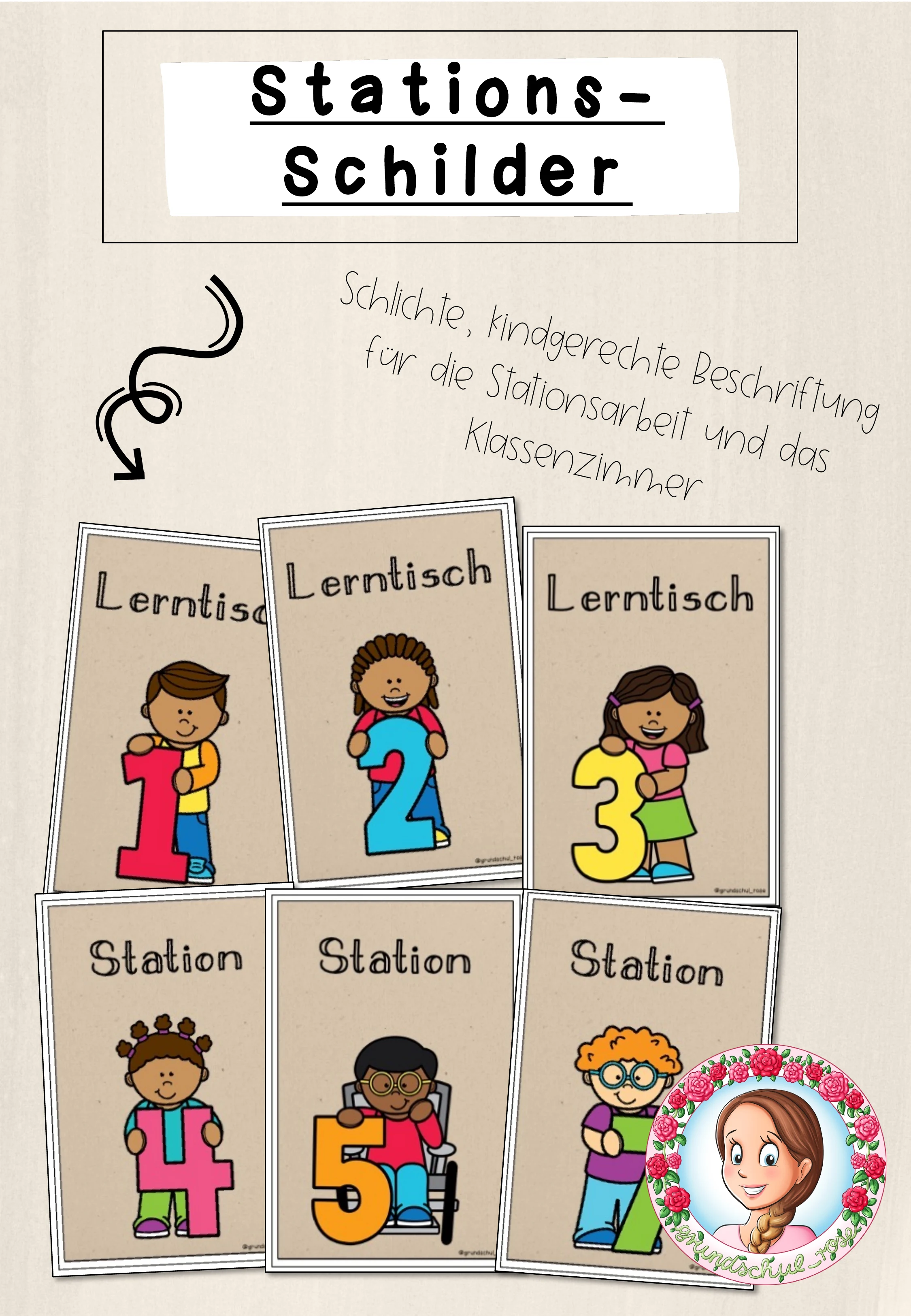 Stationsschilder / Classroommanagement (Kinder mit Ziffern)