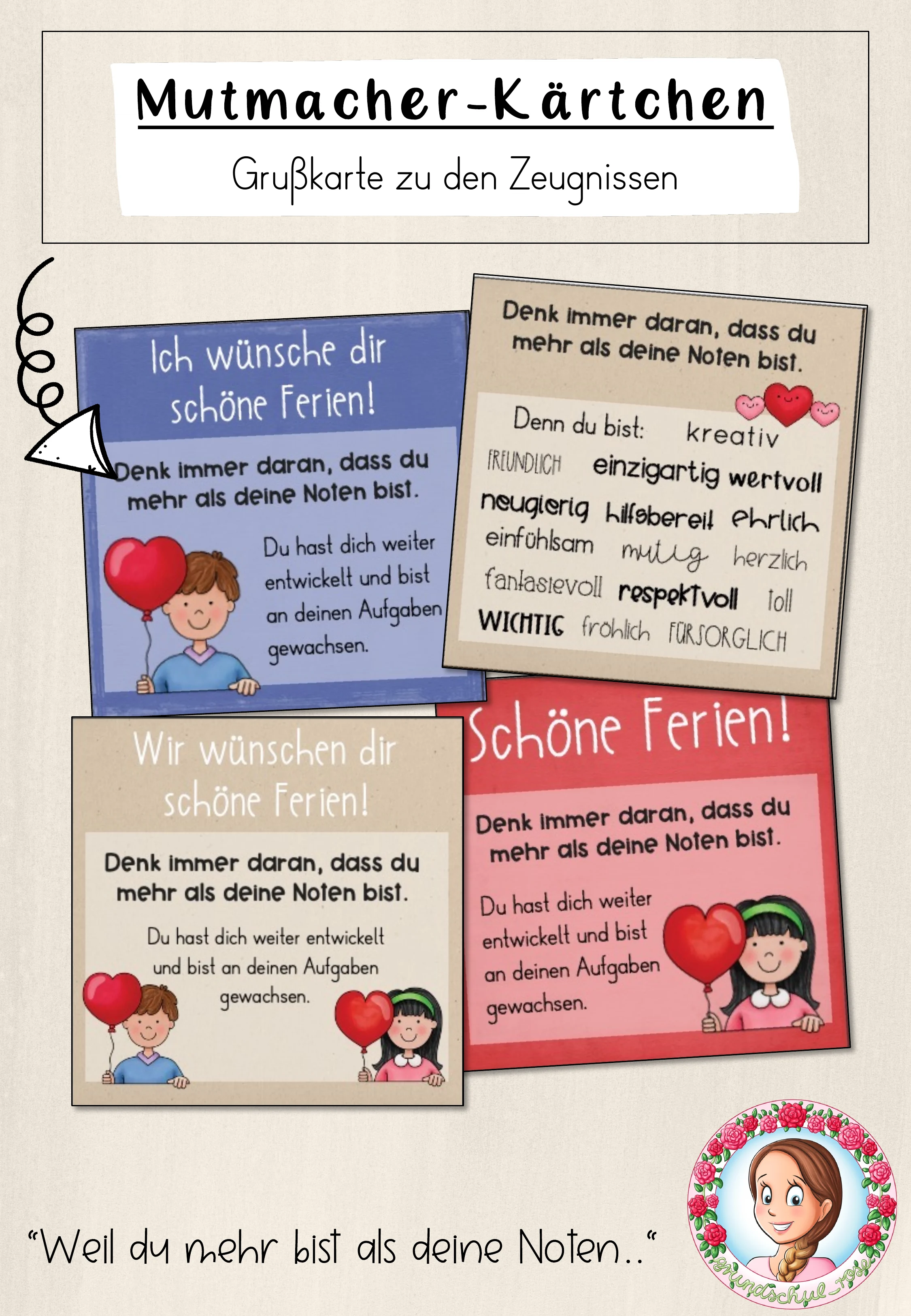 Mutmacher-Karten Zeugnis | Feriengruß Schuljahresende