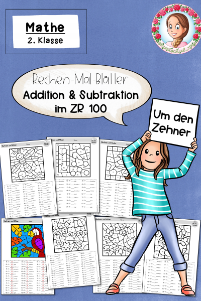 Rechen-Mal-Blätter – Rechnen & Malen – Addition Subtraktion Klasse 2 ZR 100 Zehnerübergang (1406695)