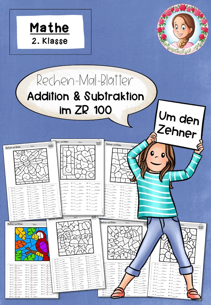 Rechenmalblätter Zehnerübergang Klasse 2 ZR 100