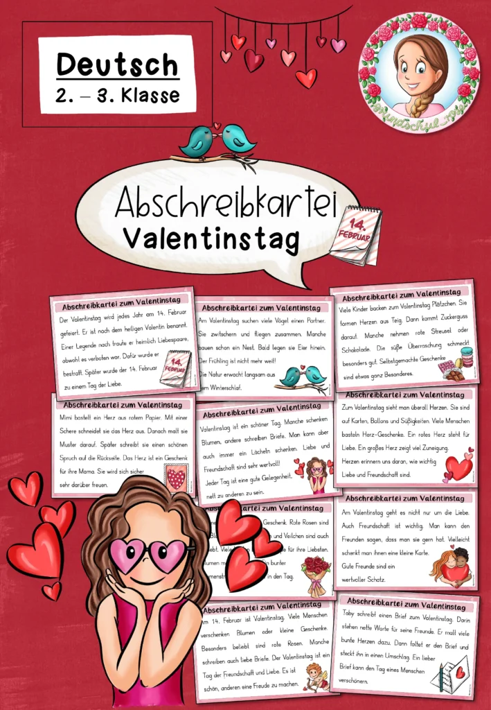Abschreibkartei Valentinstag Deutsch Klasse 2-3 - Cover für Klasse 2-3