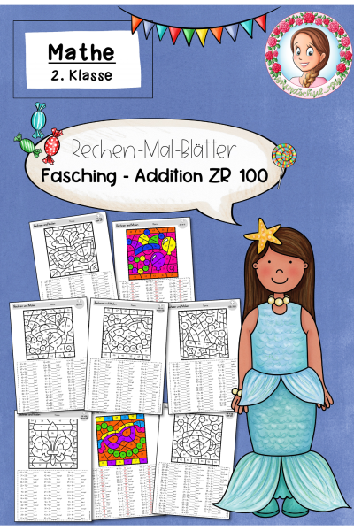Rechenmalblätter Fasching Klasse 2 Addition ZR100 (1438481)